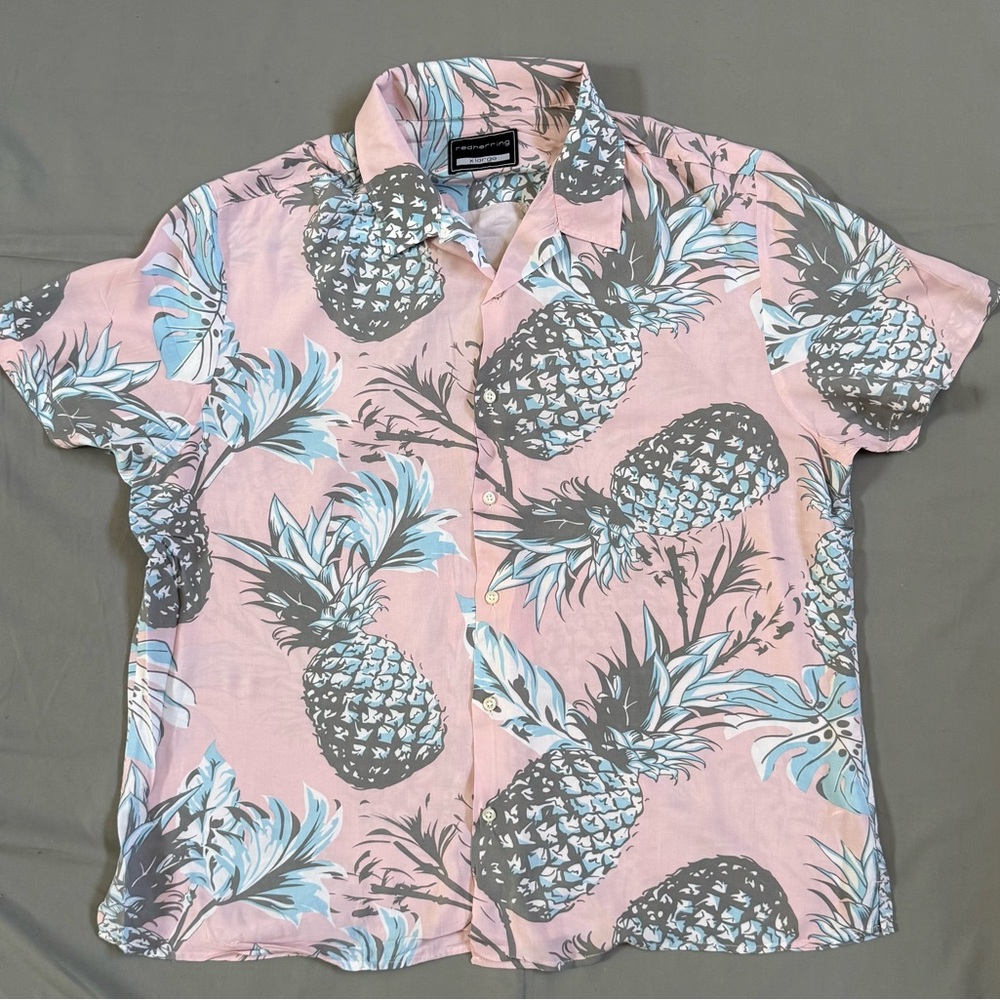 Mens Redherring Pink Pineapple Print Short Sleeve Shirt Size‎ XL
